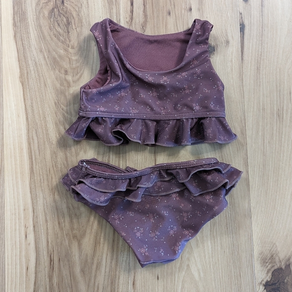 Jamie Kay Size 1 Year Charlotte Brown Floral Ruffle Two Piece Bikini Swimsuit - Picture 2 of 5